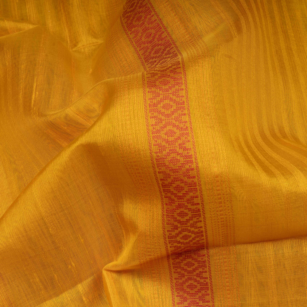 Yellow Kora soft silk saree with dotted stripe pattern and gold zari diamond band with designer pallu