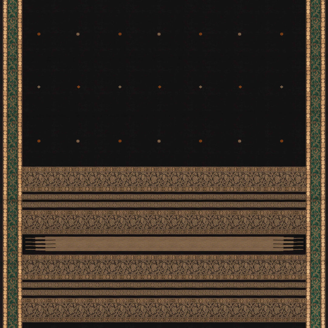 Black Kanchi Cotton Saree with Traditional Butta and Floral Border 3344T015919DSC