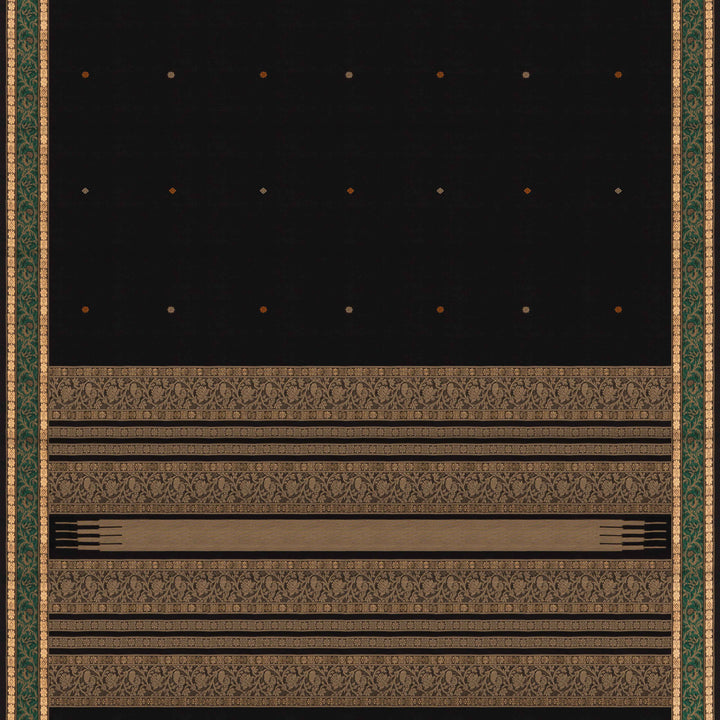 Black Kanchi Cotton Saree with Traditional Butta and Floral Border 3344T015919DSC