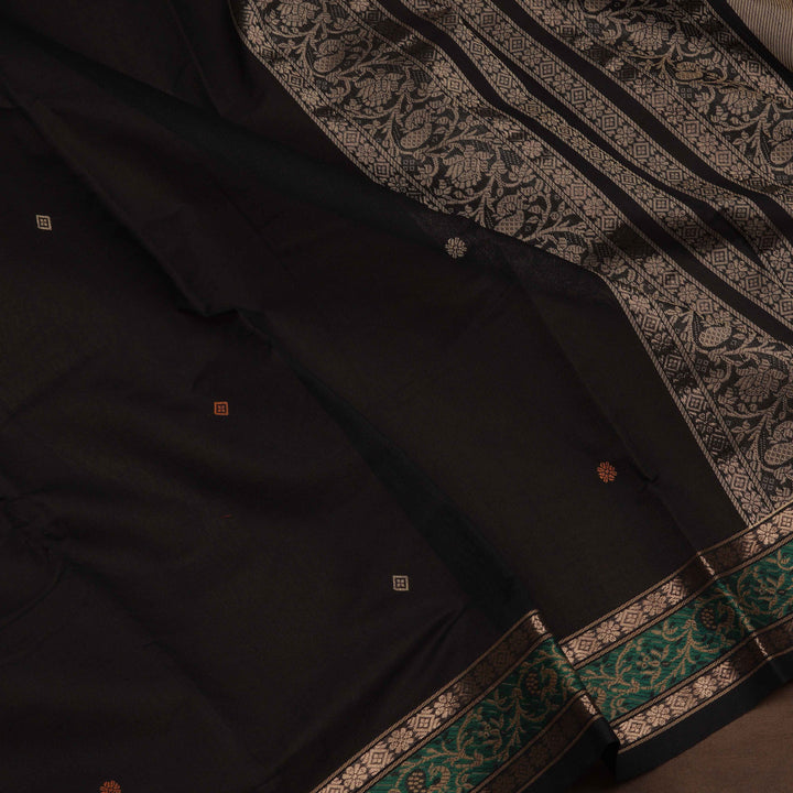 Black Kanchi Cotton Saree with Traditional Butta and Floral Border 3344T015919DSC