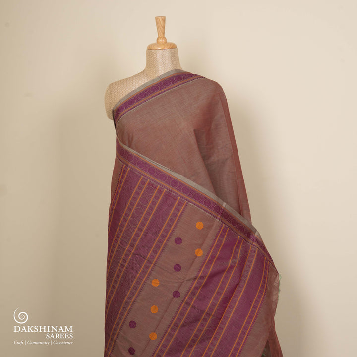 Peach Kanchi Cotton Saree with Temple and Chakram Border 3345T015939DSC