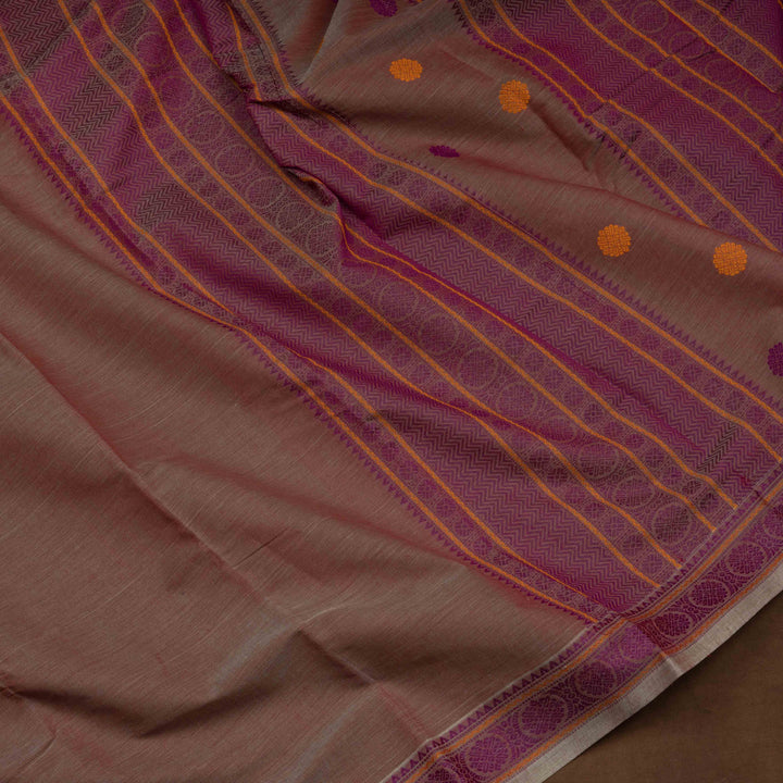 Peach Kanchi Cotton Saree with Temple and Chakram Border 3345T015939DSC