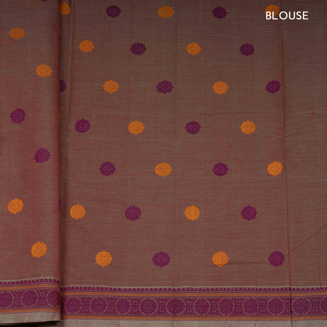 Peach Kanchi Cotton Saree with Temple and Chakram Border 3345T015939DSC