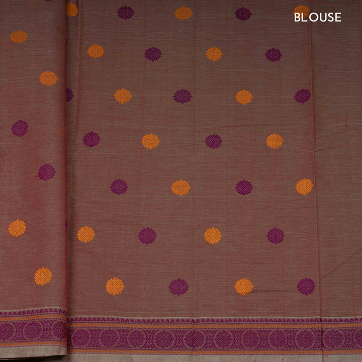 Peach Kanchi Cotton Saree with Temple and Chakram Border 3345T015939DSC