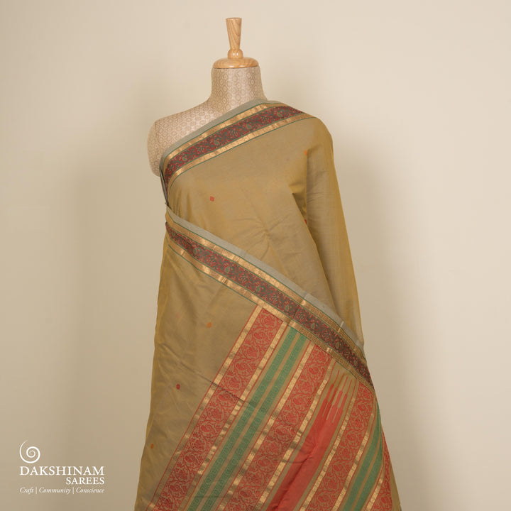 Light Green Kanchi Cotton Saree with Traditional Butta Border 3346T015920DSC