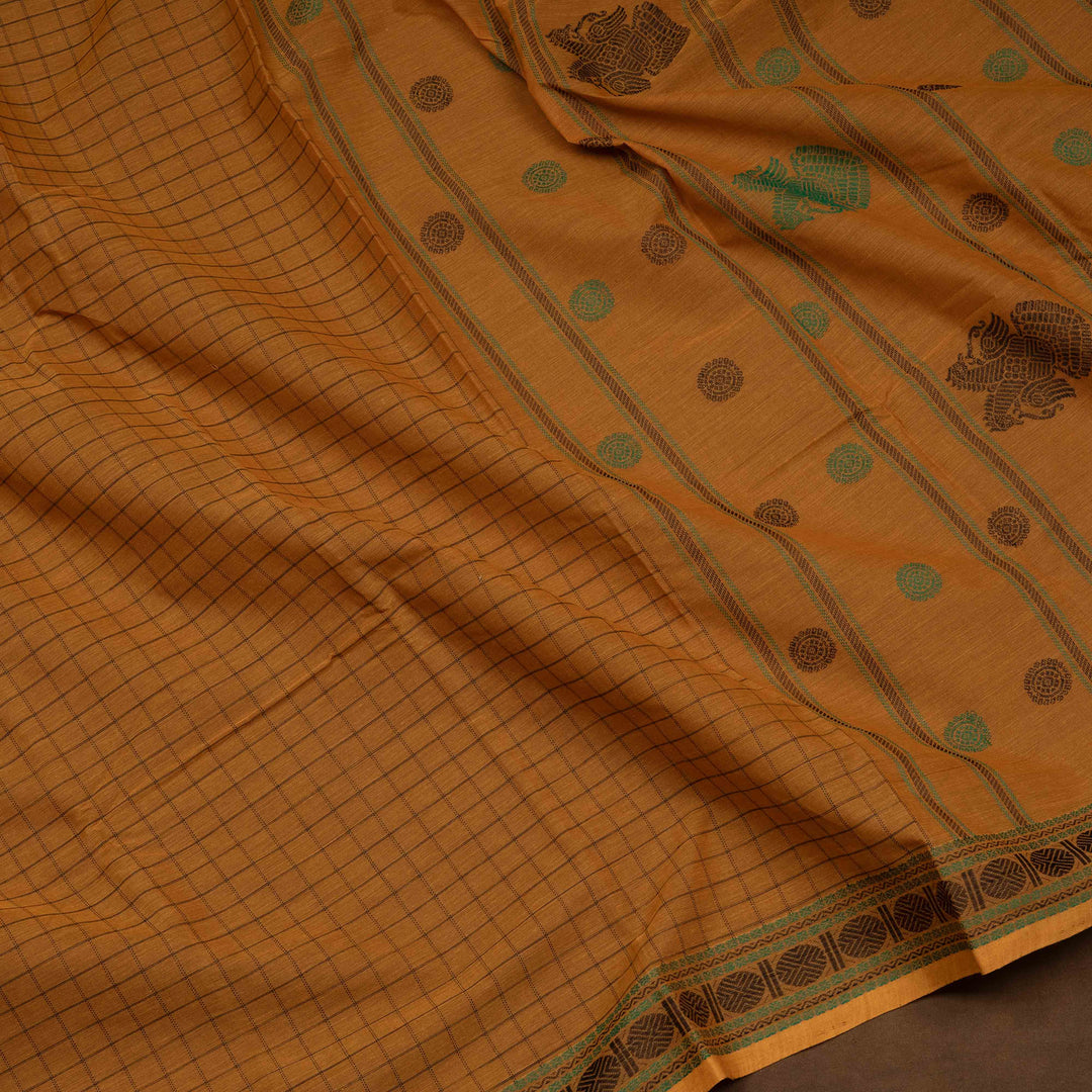 Mustard Kanchi Cotton Saree with Traditional Motifs 3348T015924DSC