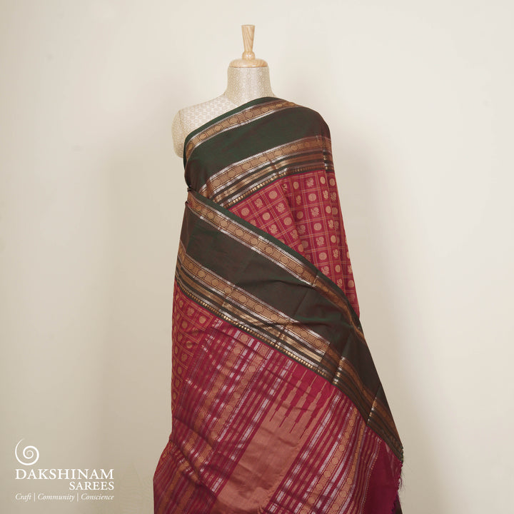 Magenta Kanchi Cotton Saree with Mayil & Rudraksh Motifs 3349T015922DSC