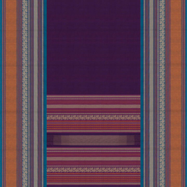 Purple Kanchi cotton saree with plain body, mango design border, mayil butta and traditional pallu with matching blouse