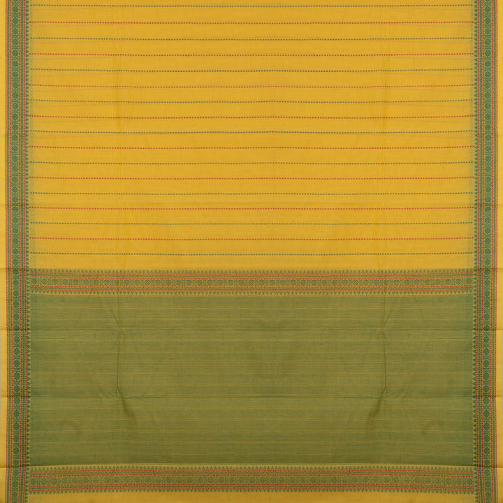 Light Yellow Original Handloom Kanchi Cotton Saree with Temple Border 3351T015930DSC