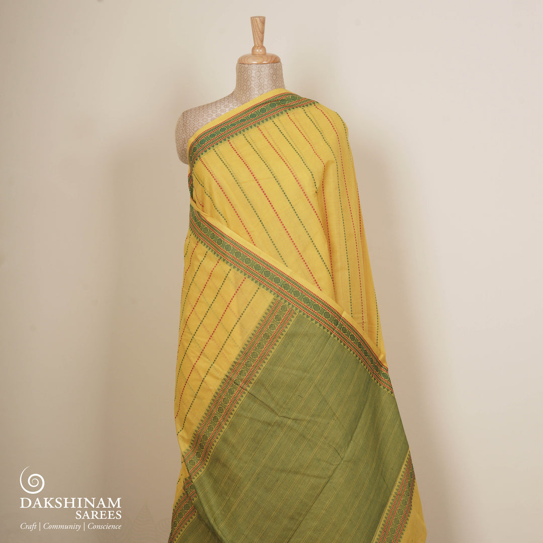 Light Yellow Original Handloom Kanchi Cotton Saree with Temple Border 3351T015930DSC