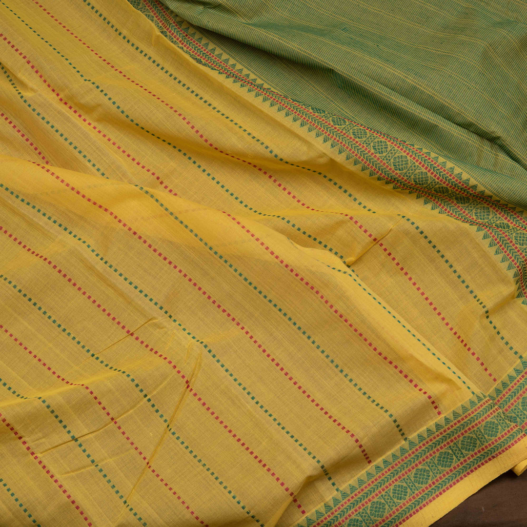 Light Yellow Original Handloom Kanchi Cotton Saree with Temple Border 3351T015930DSC