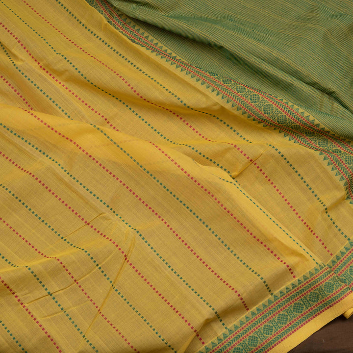 Light Yellow Original Handloom Kanchi Cotton Saree with Temple Border 3351T015930DSC
