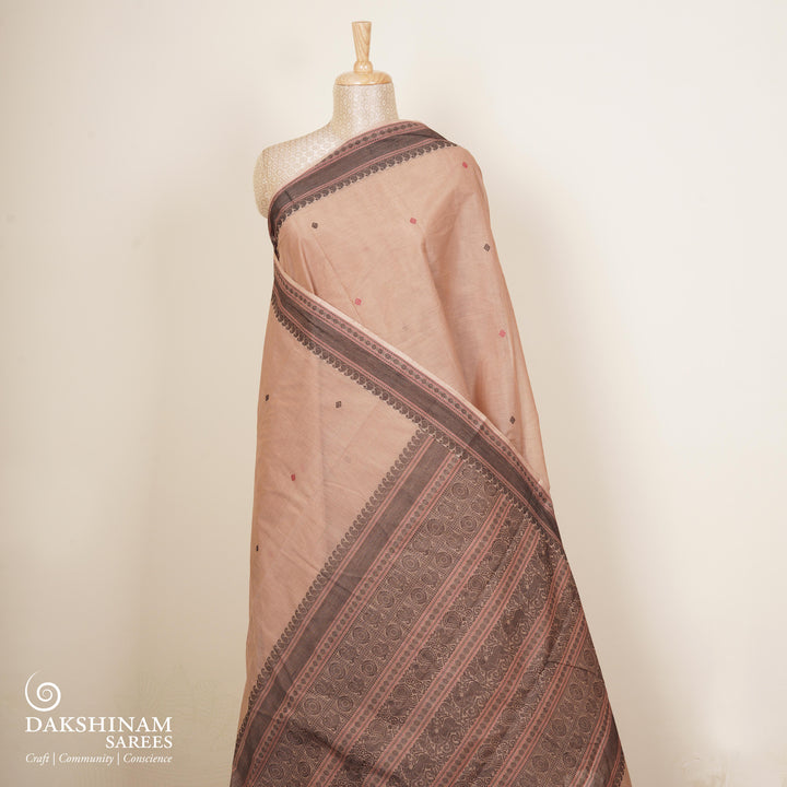 Beige Original Handloom Kanchi Cotton Saree with Traditional Border 3352T015932DSC