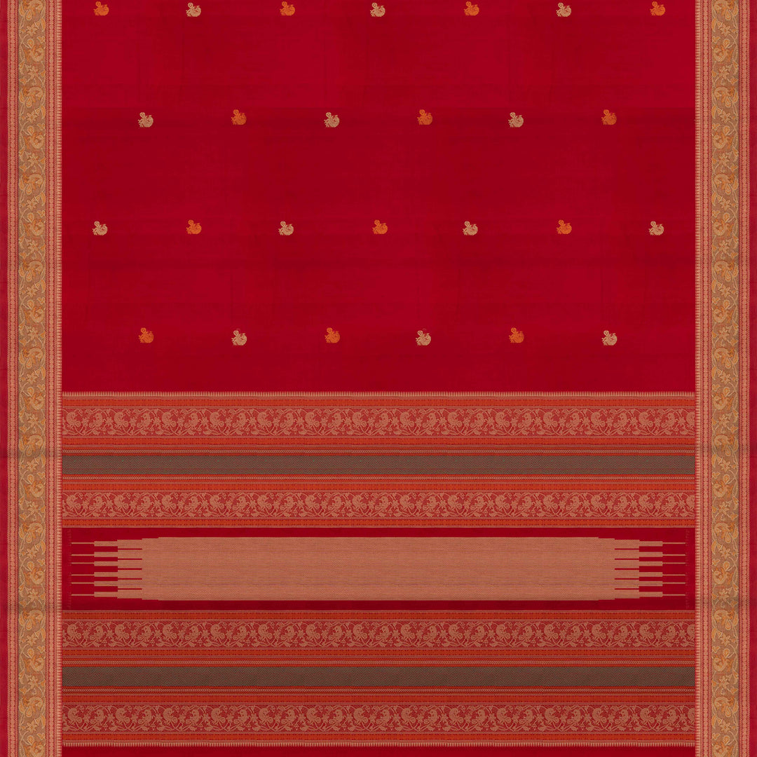 Red Original Handloom Kanchi Cotton Saree with Temple Border 3353T015938DSC