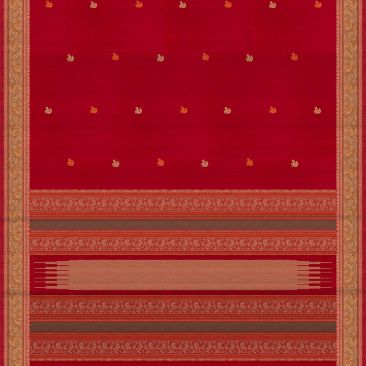 Red Original Handloom Kanchi Cotton Saree with Temple Border 3353T015938DSC