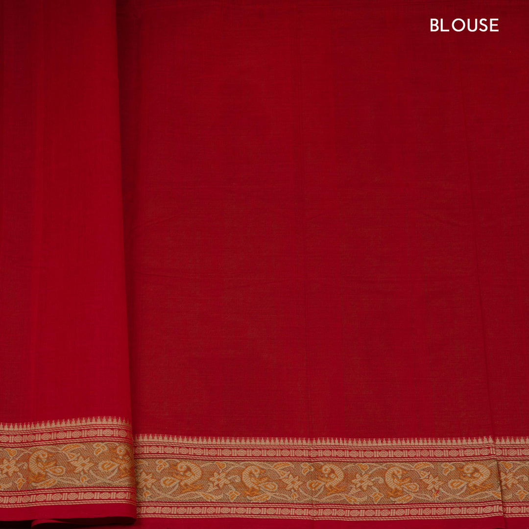 Red Original Handloom Kanchi Cotton Saree with Temple Border 3353T015938DSC