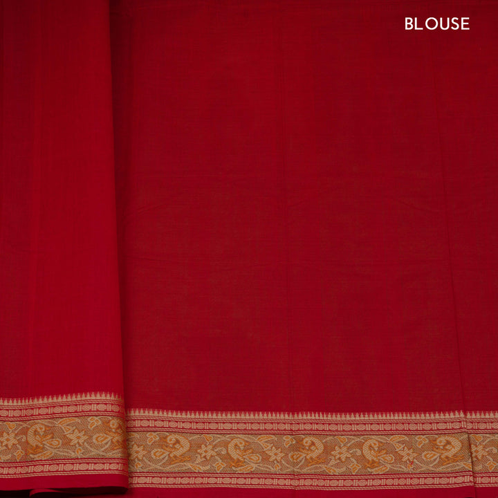 Red Original Handloom Kanchi Cotton Saree with Temple Border 3353T015938DSC