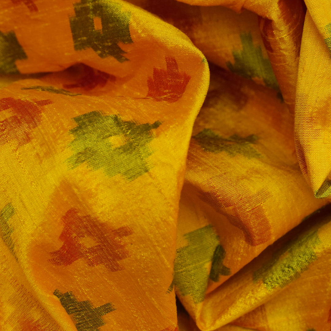 Handwoven Yellow Raw silk Ikat Fabric - 23T001269DSC