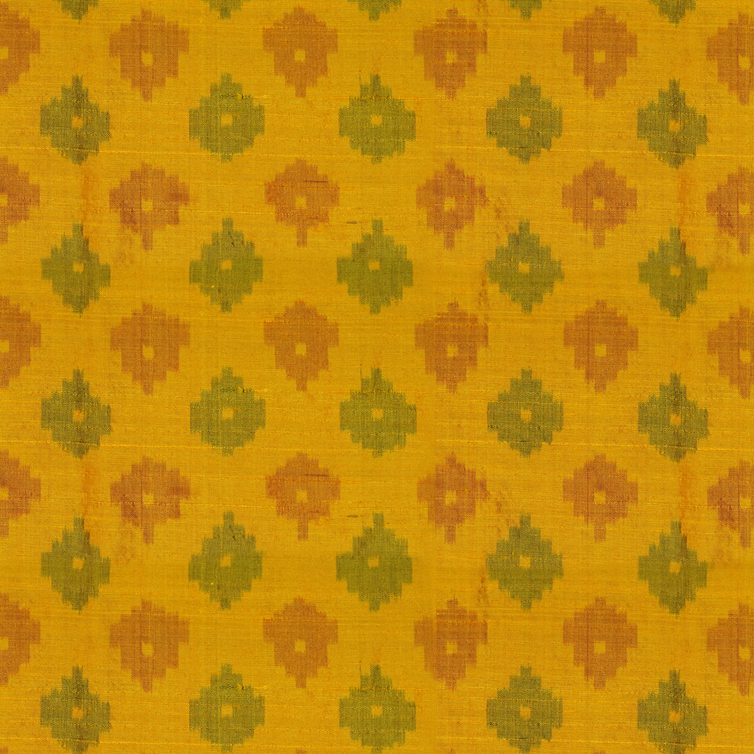 Handwoven Yellow Raw silk Ikat Fabric - 23T001269DSC