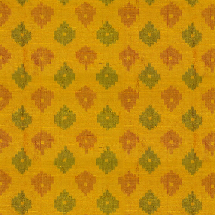 Handwoven Yellow Raw silk Ikat Fabric - 23T001269DSC