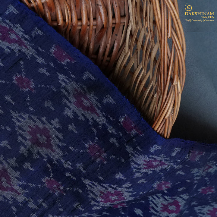 Handwoven Blue Raw silk Ikat Fabric - 26T001269DSC