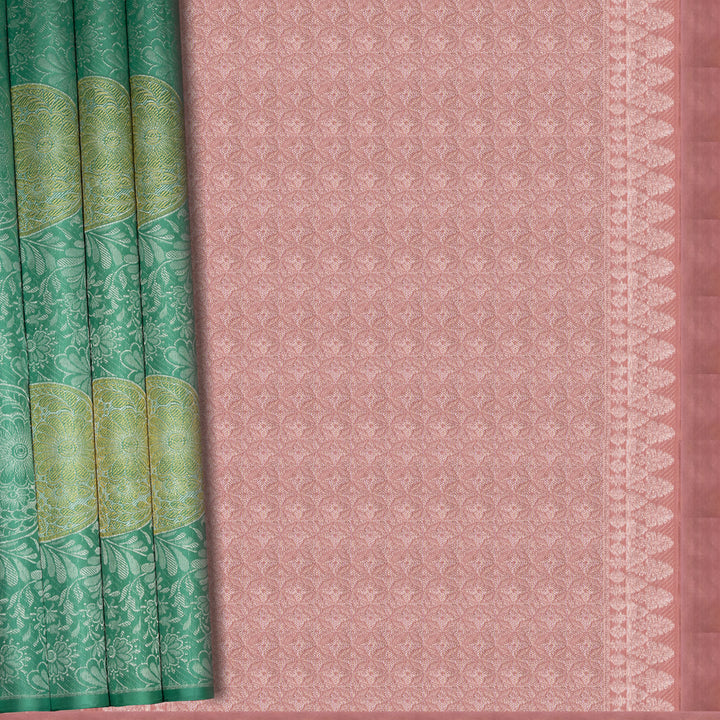 Handwoven Green with Pink Kanjivaram Silk Saree - 2545T012313DSC