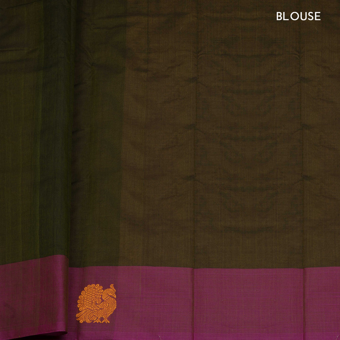 Green Original Handloom Kanchi Cotton Saree with Purple Border 3355T015925DSC
