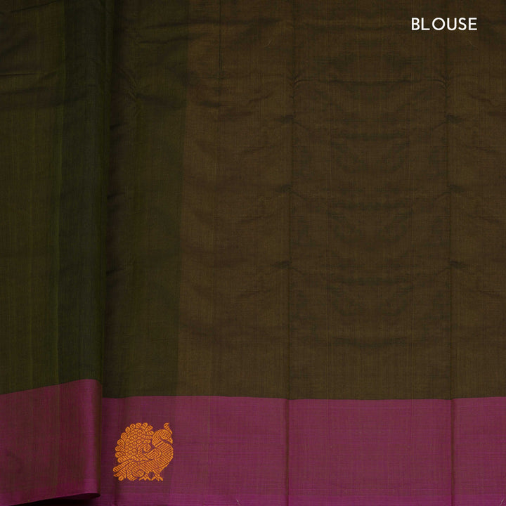 Green Original Handloom Kanchi Cotton Saree with Purple Border 3355T015925DSC