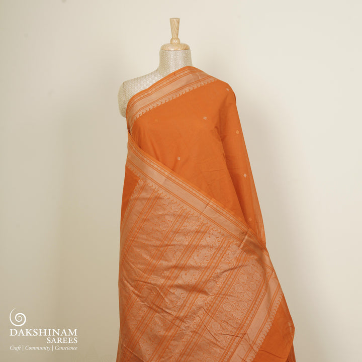 Orange Original Handloom Kanchi Cotton Saree with Traditional Border 3357T015931DSC