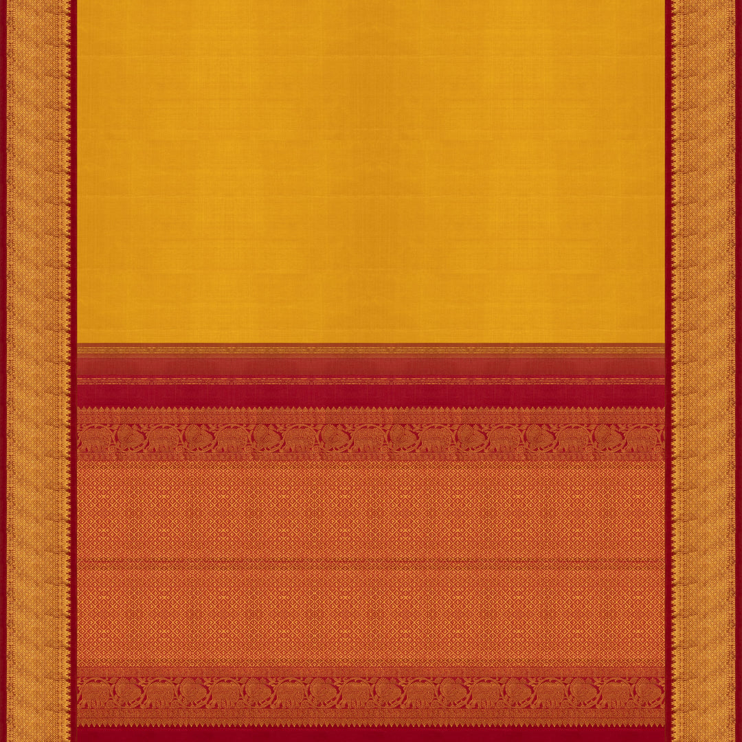 Yellow Kanjivaram Silk Saree with Rudraksham Border and Red Pallu
