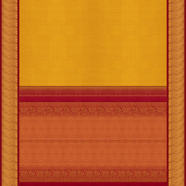 Yellow Kanjivaram Silk Saree with Rudraksham Border and Red Pallu