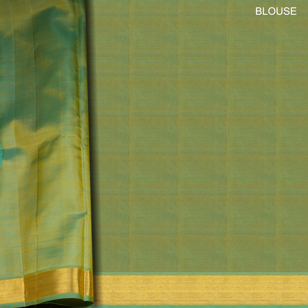 Yellow Kanjivaram Silk Saree with Dual-Tone Aqua Blue Border