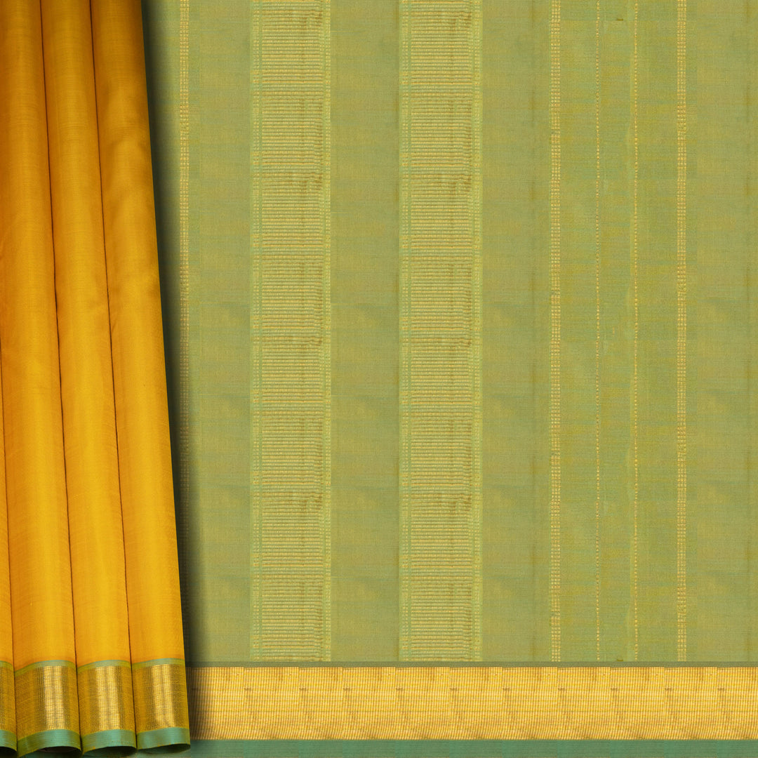 Yellow Kanjivaram Silk Saree with Dual-Tone Aqua Blue Border