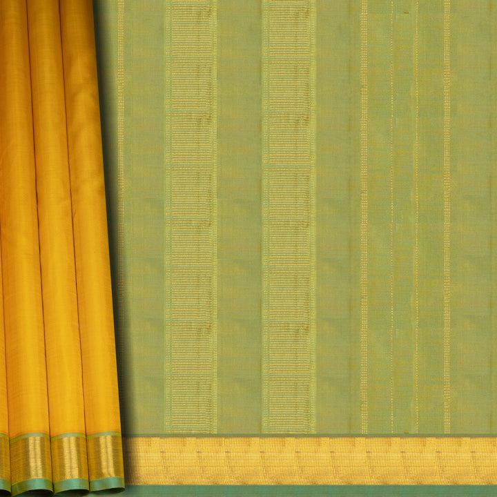 Yellow Kanjivaram Silk Saree with Dual-Tone Aqua Blue Border