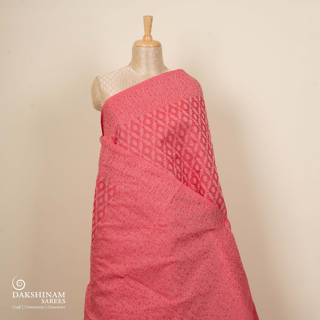 Pink South Cotton Saree with Paisley Border 3359T015697DSC