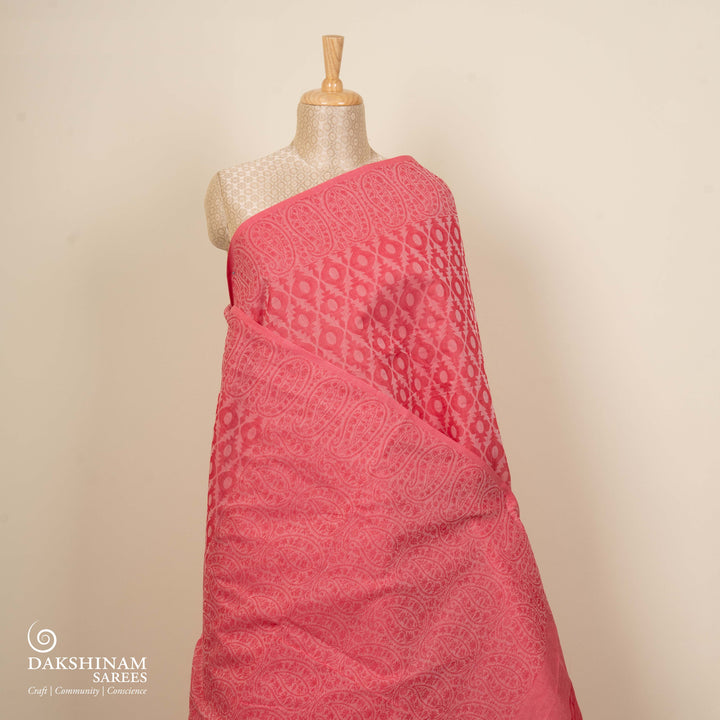 Pink South Cotton Saree with Paisley Border 3359T015697DSC
