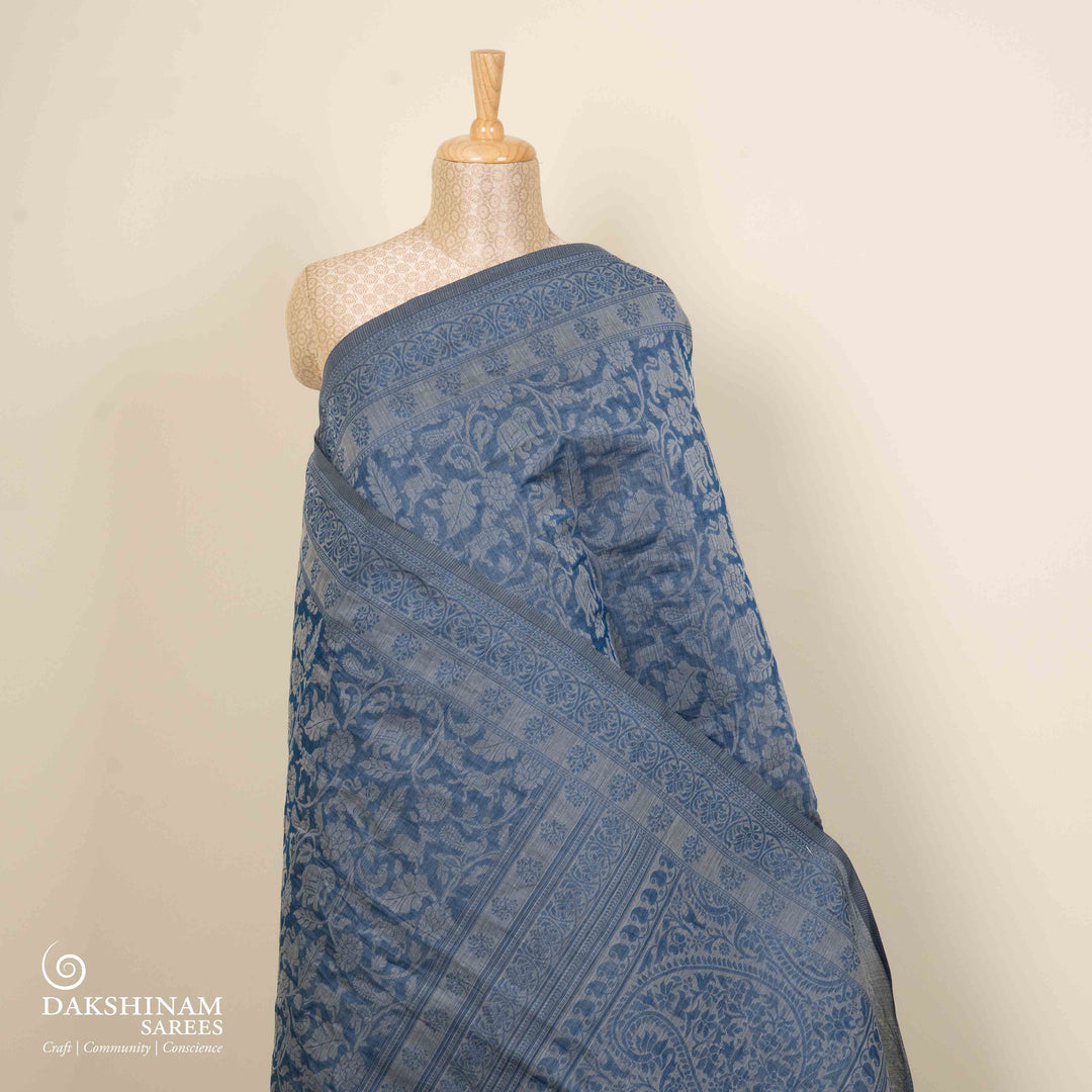 Blue South Cotton Saree with Heritage Motif Border 3360T015707DSC