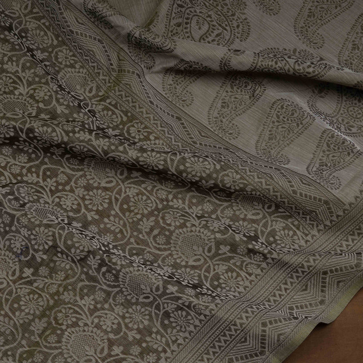 Black South Cotton Saree with Traditional Motif Border 3361T015701DSC