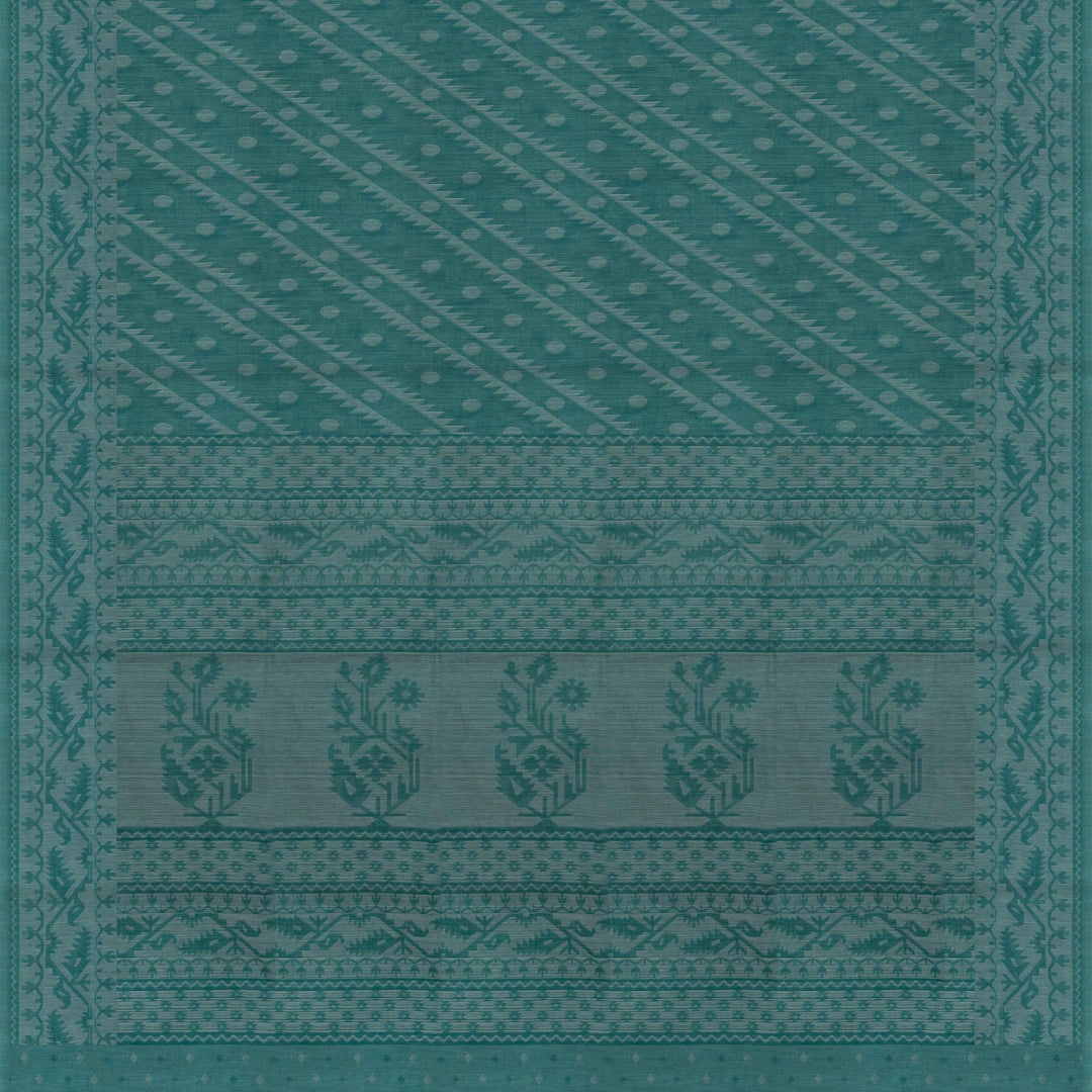 Teal South Cotton Saree with Symmetrical Vine Border 3362T015691DSC