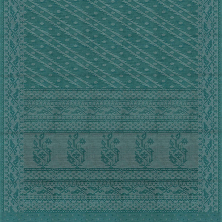 Teal South Cotton Saree with Symmetrical Vine Border 3362T015691DSC