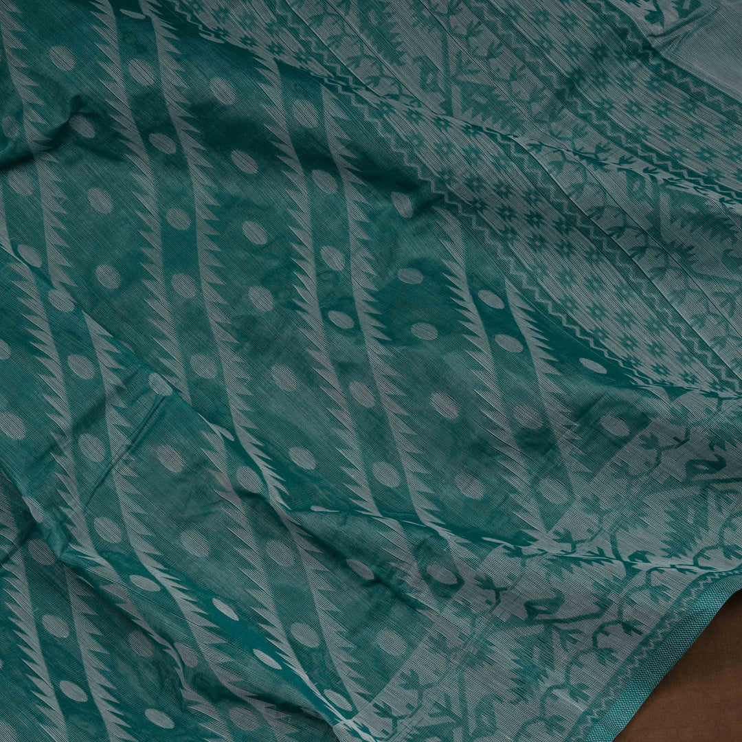 Teal South Cotton Saree with Symmetrical Vine Border 3362T015691DSC