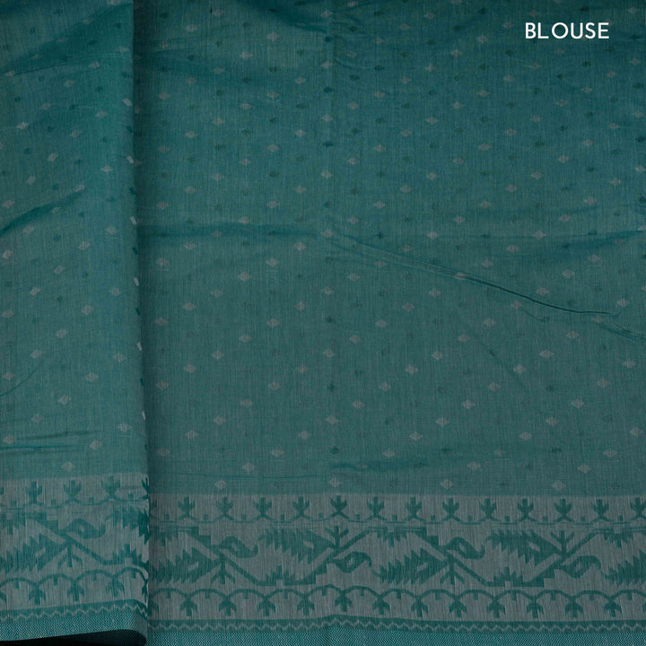 Teal South Cotton Saree with Symmetrical Vine Border 3362T015691DSC