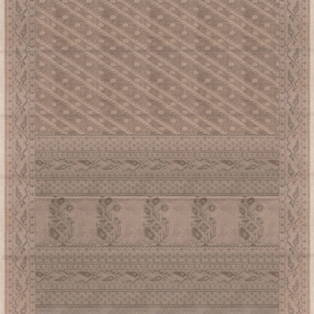 Beige South Cotton Saree with Symmetrical Vine Border 3366T015693DSC