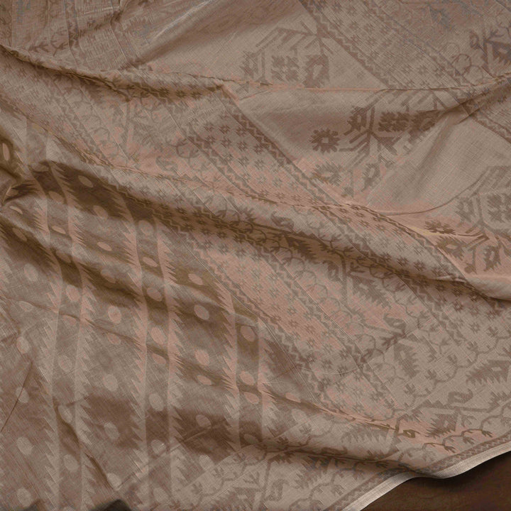 Beige South Cotton Saree with Symmetrical Vine Border 3366T015693DSC