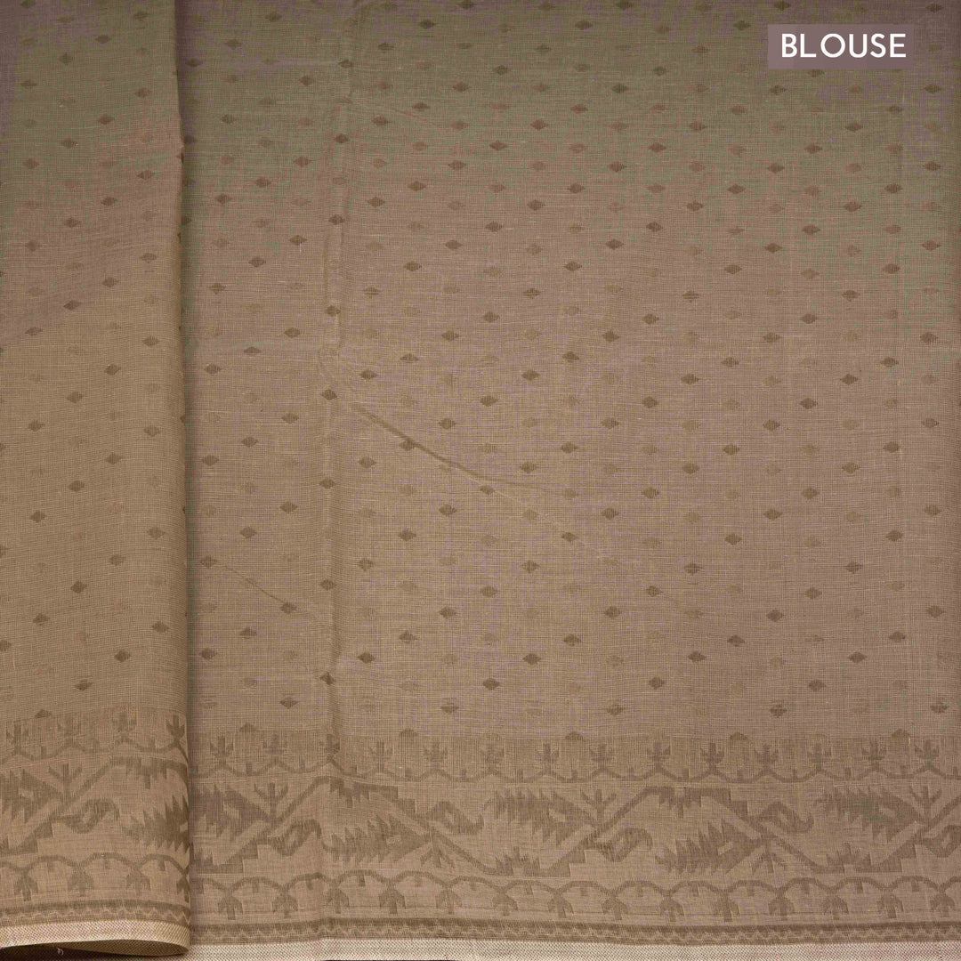 Beige South Cotton Saree with Symmetrical Vine Border 3366T015693DSC
