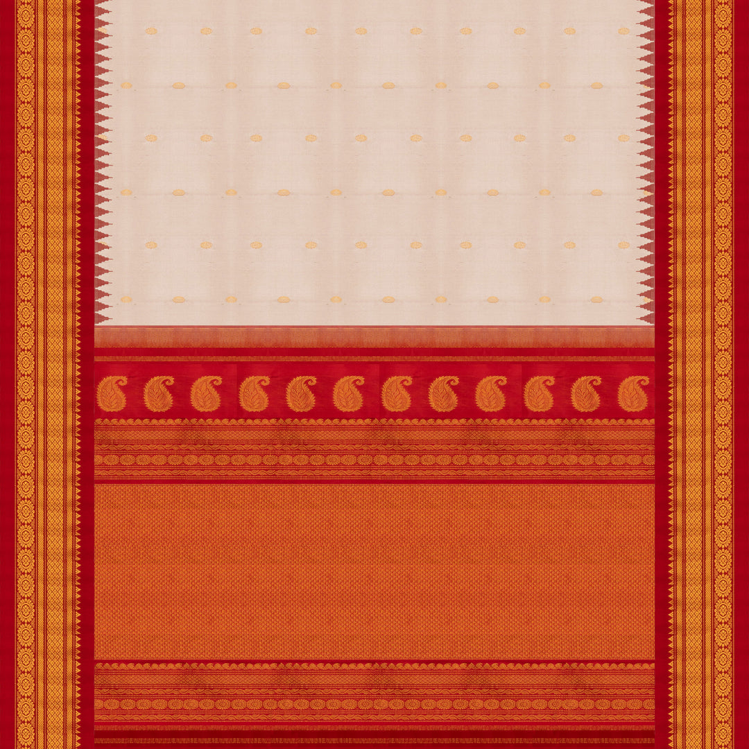 Off White Gadwal Silk Saree with Red Border and Gold Zari 3333T016180DSC