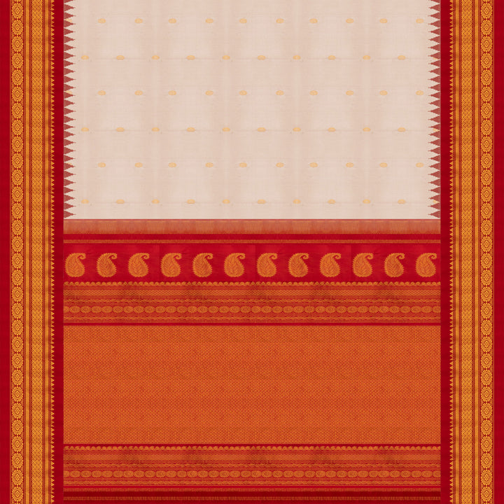 Off White Gadwal Silk Saree with Red Border and Gold Zari 3333T016180DSC