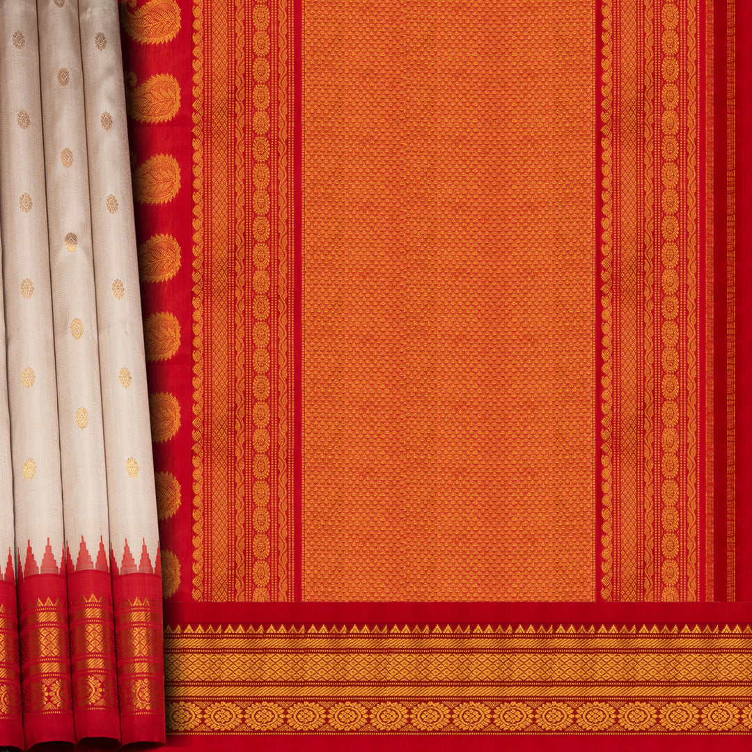 Off White Gadwal Silk Saree with Red Border and Gold Zari 3333T016180DSC