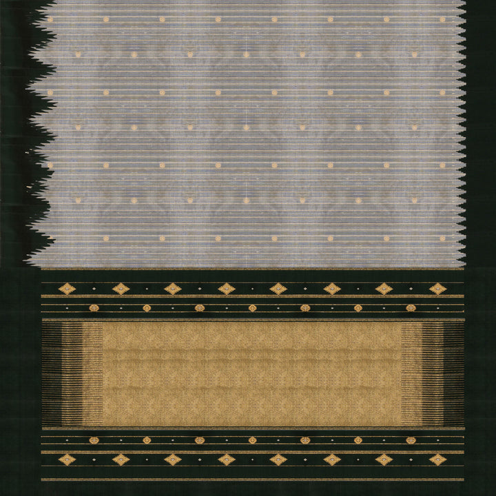 Grey Gadwal Silk Saree with Bottle Green Border and Zari Stripes 3334T016187DSC