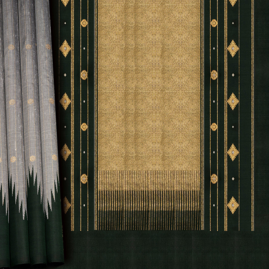 Grey Gadwal Silk Saree with Bottle Green Border and Zari Stripes 3334T016187DSC